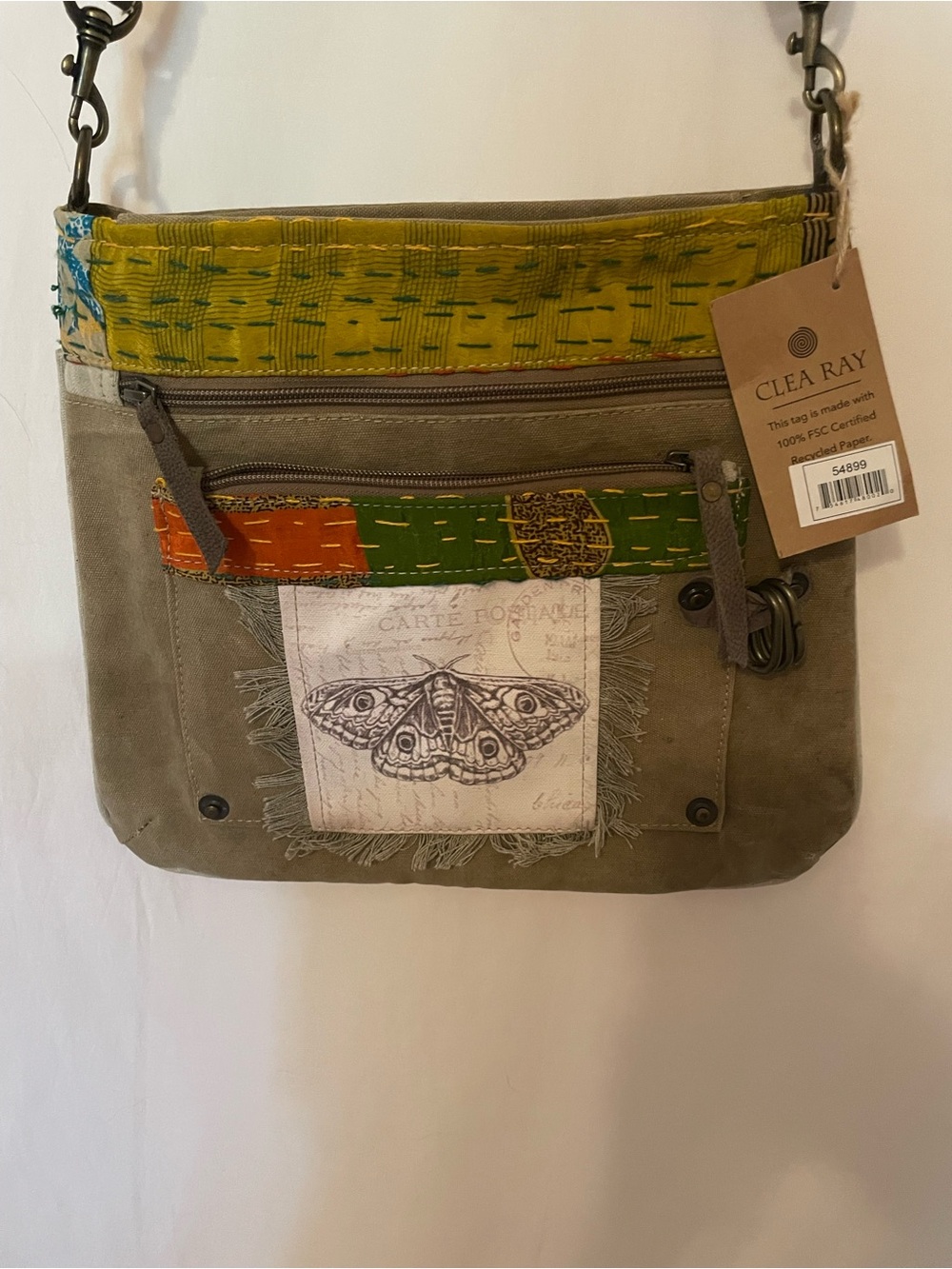 CLEA RAY Olive Crossbody Bag with Green and Orange Accents
